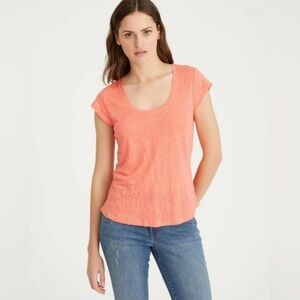 Sanctuary Alma Nubby Linen Scoop Neck Cap Sleeve T-Shirt  Coral Orange Size Med.